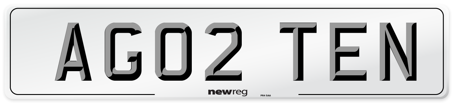 AG02 TEN Number Plate from New Reg